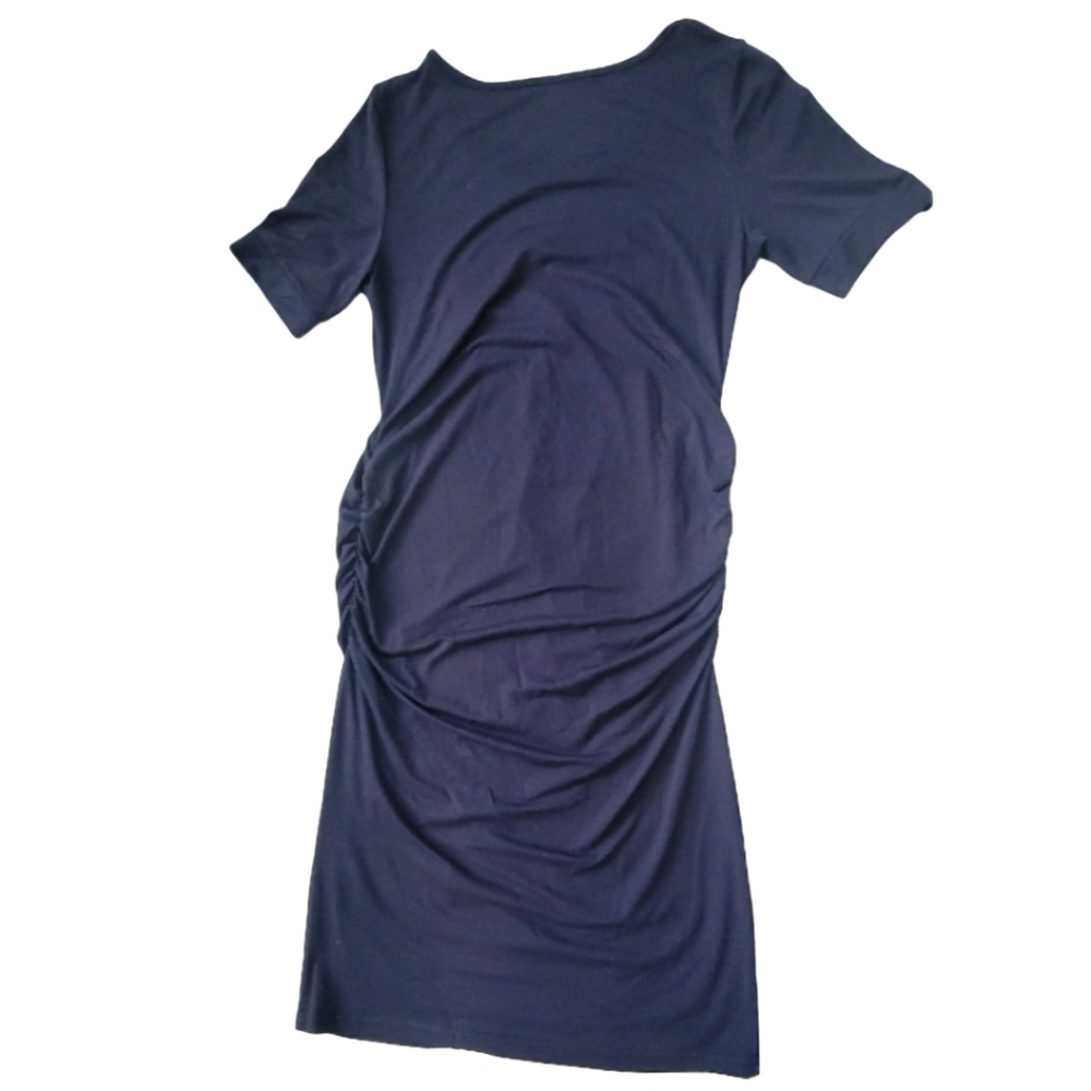 Navy Blue Short Sleeve Stretchy Maternity Dress w Shirred Sides size Medium - Picture 2 of 5